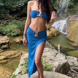 Blue Two-Piece Swim cover up Set